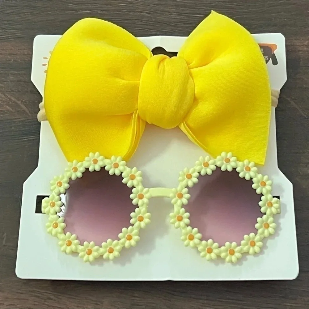NEW daisy flower yellow sunglasses and hairbow set